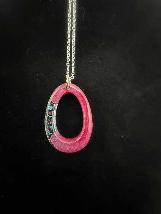 Pretty in Pink Glitter Oval Pendant