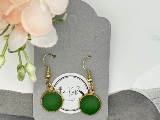 Emerald and gold matte dangle earrings