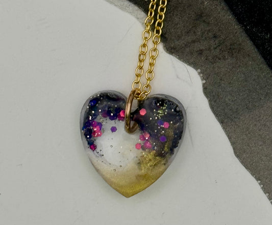 Black and gold glitter heart pendant