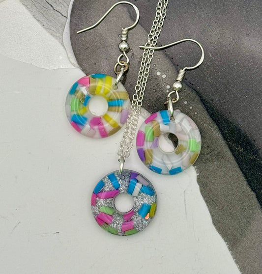 Donuts with Sprinkles earrings and necklace set
