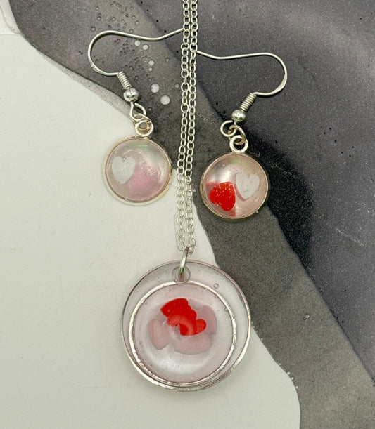 Colorful hearts necklace and earring set