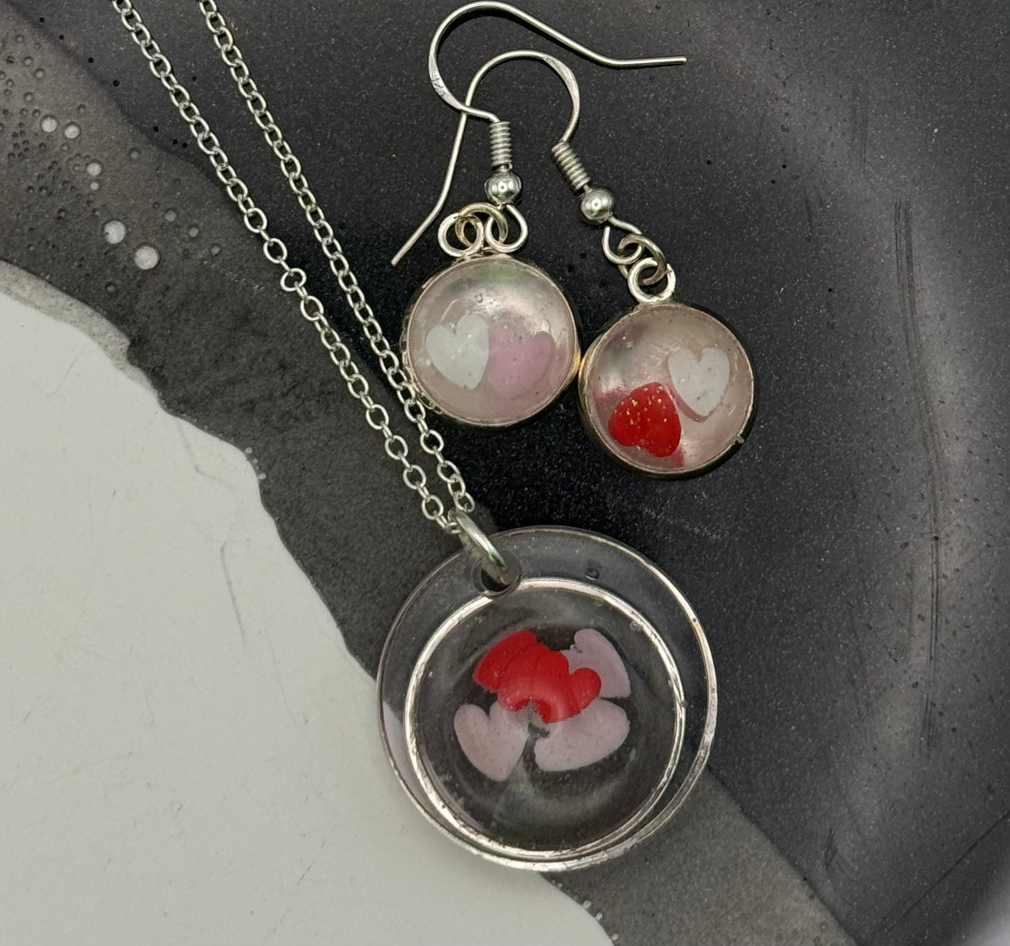 Colorful hearts necklace and earring set