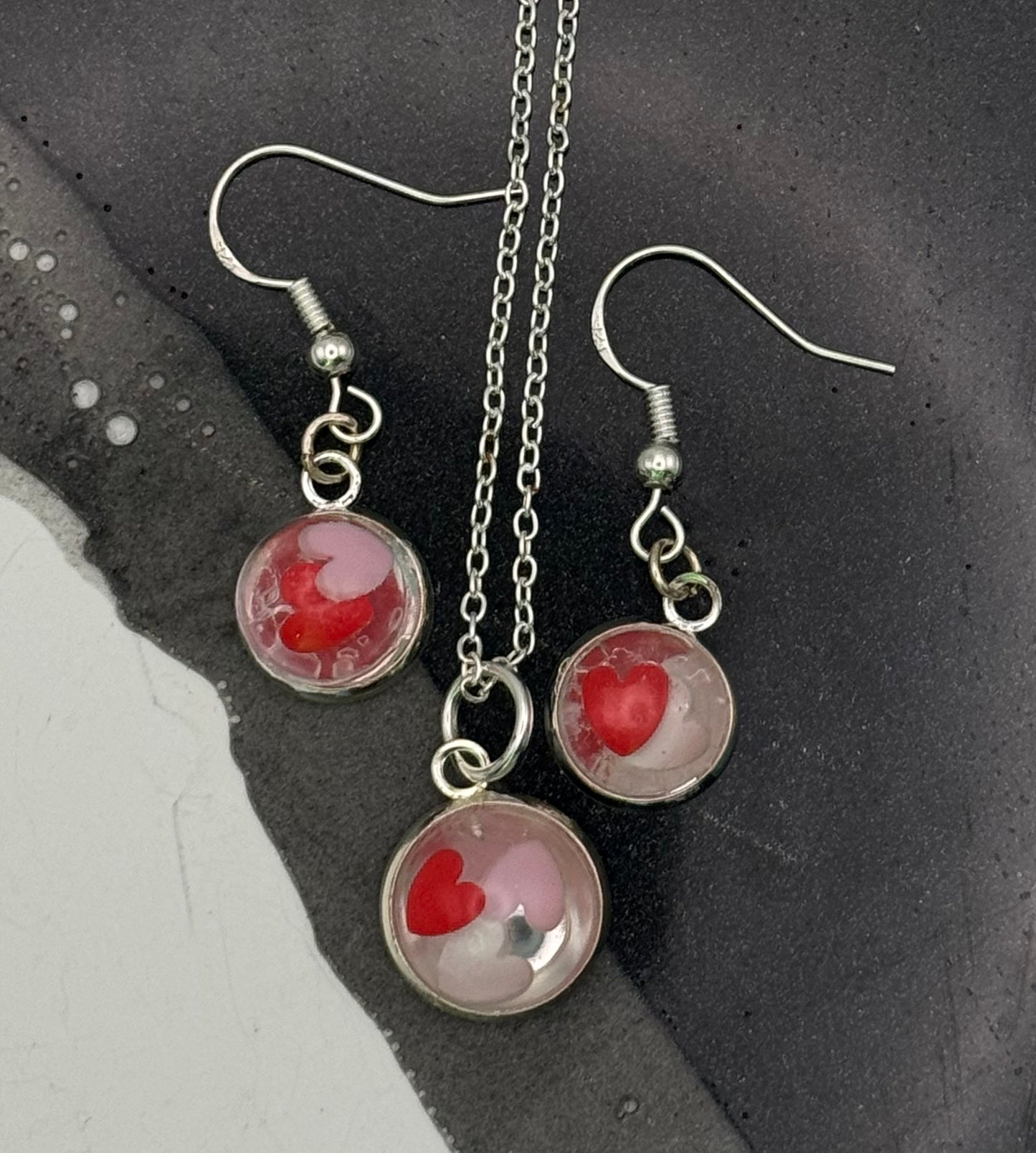 Colorful hearts necklace and earring set