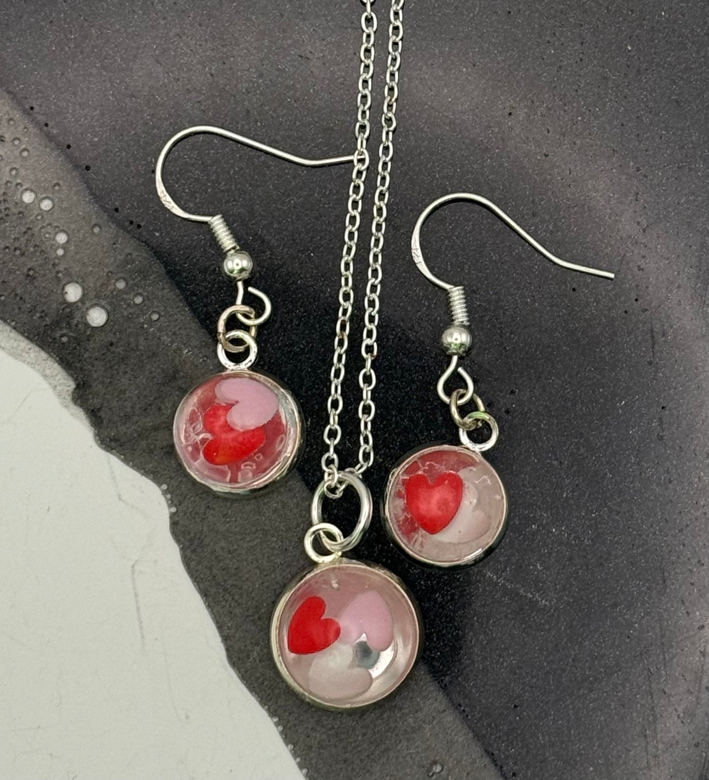 Colorful hearts necklace and earring set