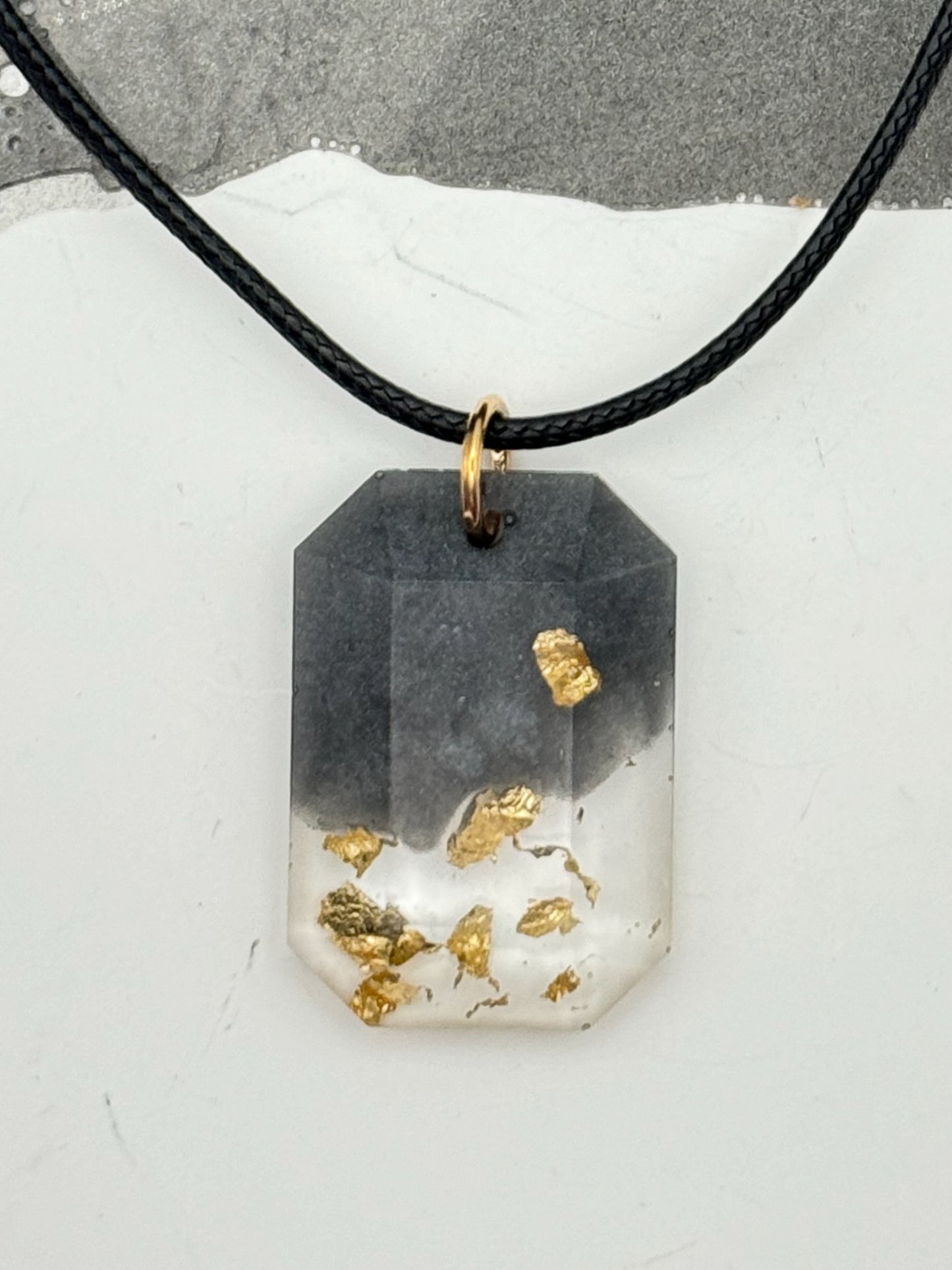 Emerald cut black and gold elegance pendant