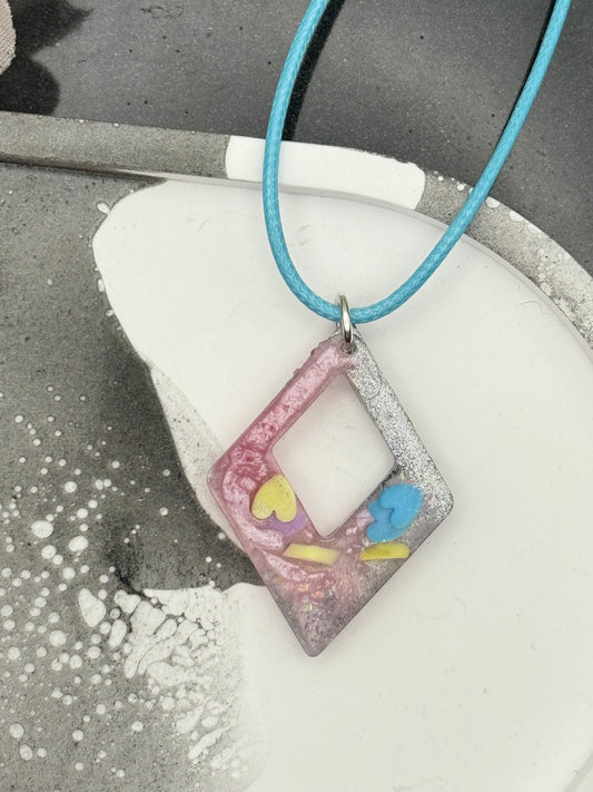 Pink and silver pendant with hearts