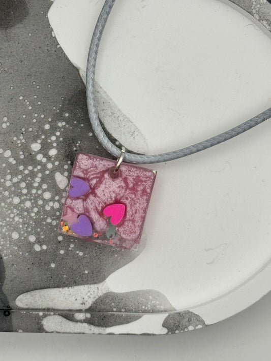 Square pendant with hearts