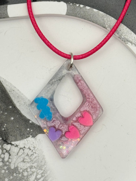 Pink and silver pendant with hearts
