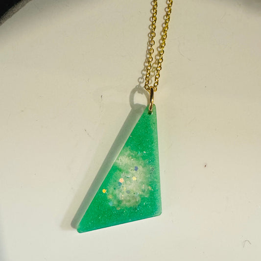 Emerald glow triangle pendant
